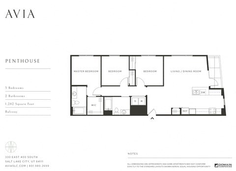 Floor plan for 3 beds, 2 baths, 1282 sqft